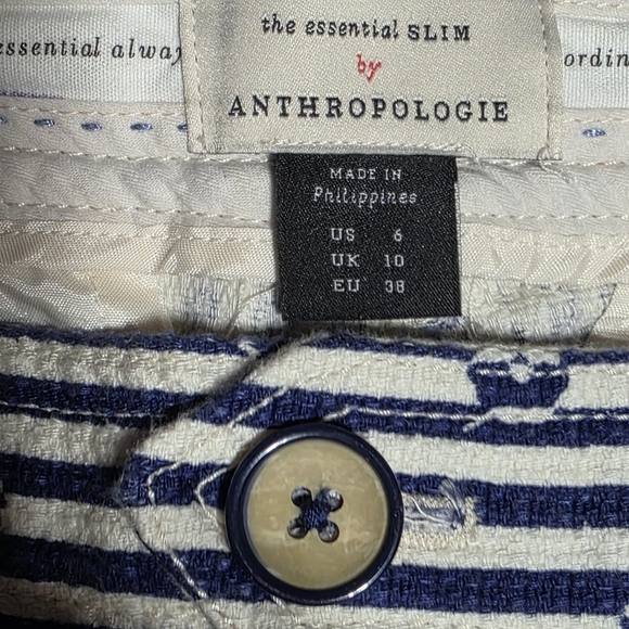 ANTHROPOLOGIE THE ESSENTIAL SLIM TROUSERS PANTS BLUE WHITE SZ 6 - Picture 8 of 11